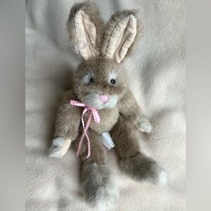 Russ Berrie Hopscotch Tan Beige Plush Bunny Rabbit Pink Ribbon Stuffed Animal